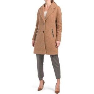 MARC NEW YORK Coat Womens Small Tan Curly Faux Fur Mid Length Teddy LAGUNA